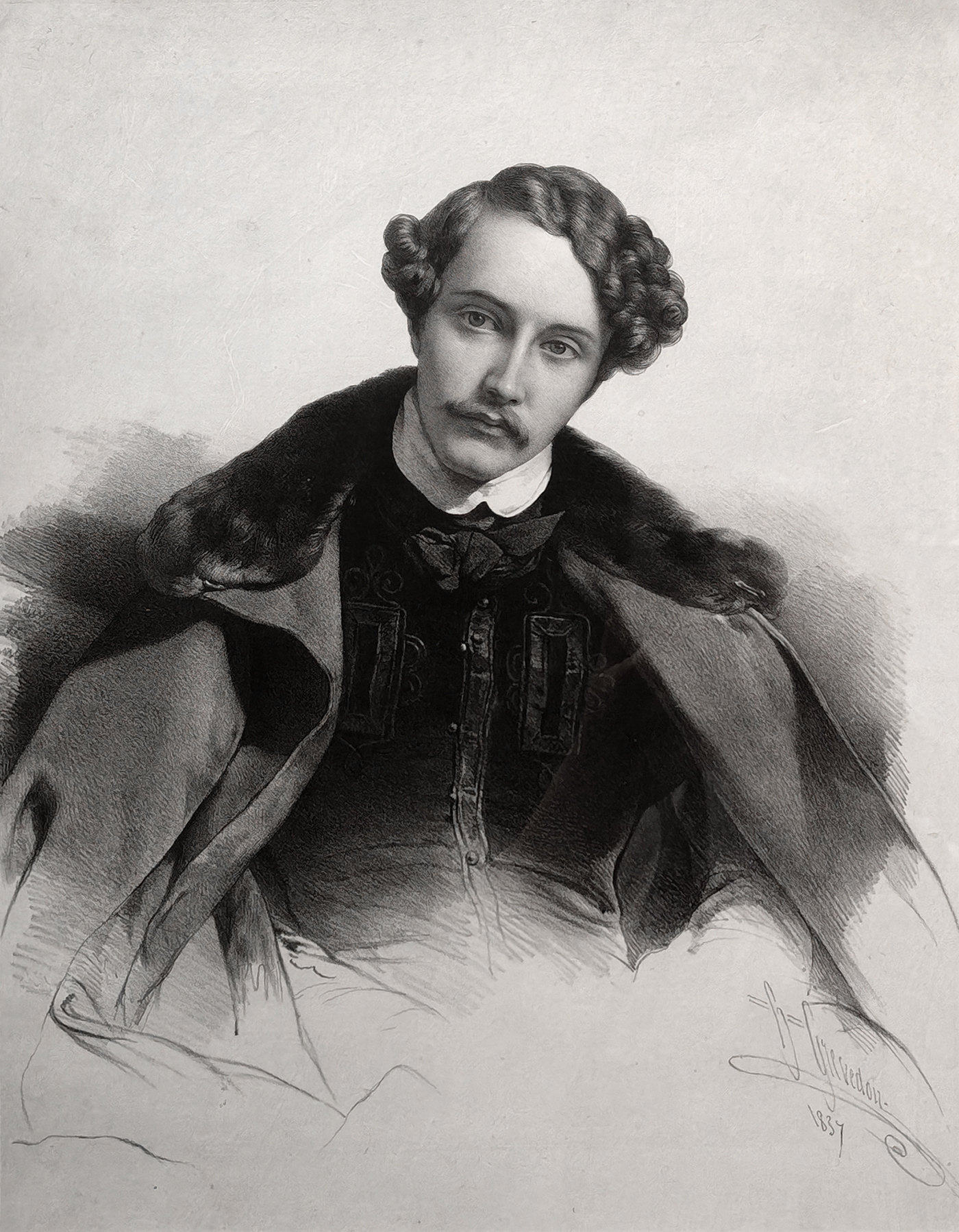 Портрет князя Александра Ивановича Барятинского. Анри Греведон, литография, 1837.